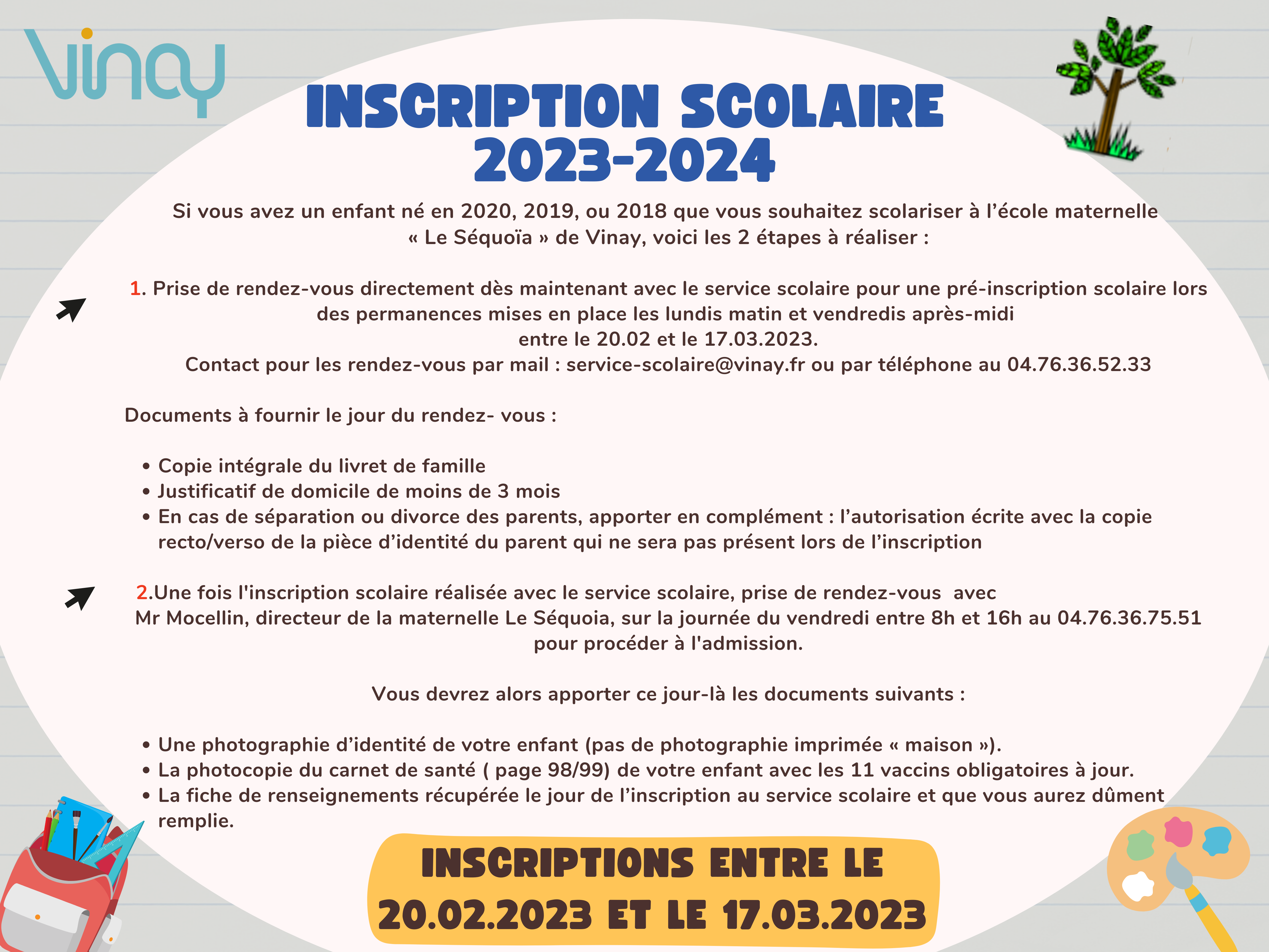 Inscription Scolaire 2023 2024 Mairie De Vinay